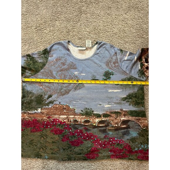 White Stag Womens Top Size 2X (18W/20W) Blue & Green Scenic View Print Art - Picture 3 of 7